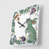 Cute Rustic Blauwgroen Rabbit Bunny Floral Folk Te Vierkante Klok (Hoek)