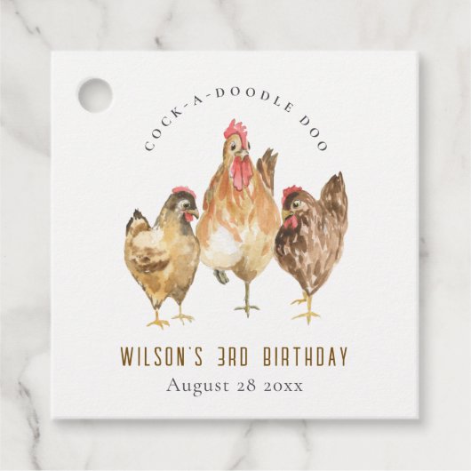 Cute Rustic Boerderij Chicken Waterverf Kids Birth Bedankjes Labels (Voorkant)