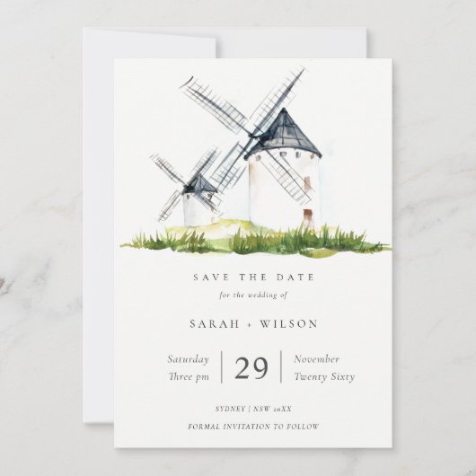 Cute Rustic Boerderij Windmill Thema Save the Date Bedankkaart (Voorkant)