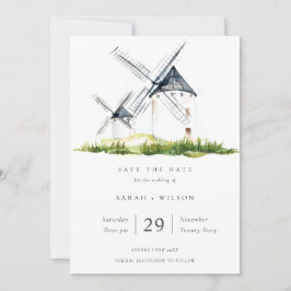 Cute Rustic Boerderij Windmill Thema Save the Date Bedankkaart