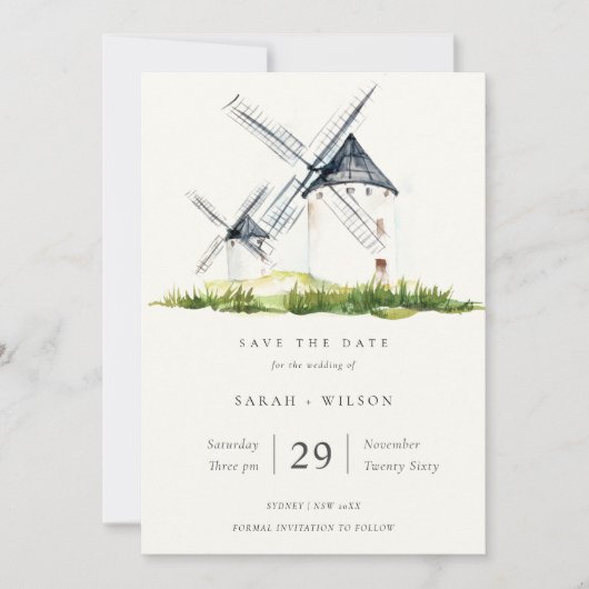 Cute Rustic Boerderij Windmill Thema Save the Date Bedankkaart (Voorkant)