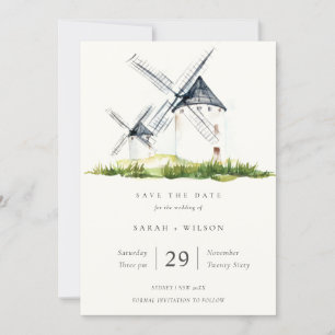 Cute Rustic Boerderij Windmill Thema Save the Date Bedankkaart
