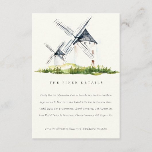 Cute Rustic Boerderij Windmill Theme Weddenschap D Informatiekaartje (Voorkant)