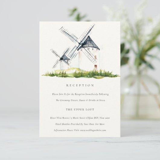 Cute Rustic Boerderij Windmill Theme Wedding Recep Informatiekaartje (Staand voorkant)