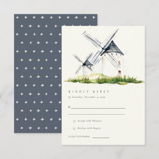 Cute Rustic Boerderij Windmill Theme Wedding RSVP Informatiekaartje (Voorkant / Achterkant)