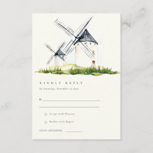 Cute Rustic Boerderij Windmill Theme Wedding RSVP Informatiekaartje (Voorkant)