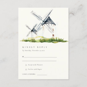 Cute Rustic Boerderij Windmill Theme Wedding RSVP Informatiekaartje