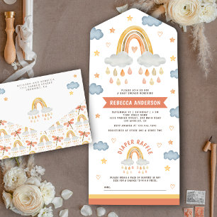 Cute Rustic Boho Rainbow Raindrops Baby shower All In One Uitnodiging