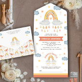 Cute Rustic Boho Rainbow Raindrops Baby shower All In One Uitnodiging