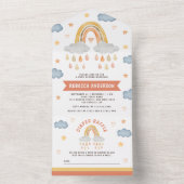 Cute Rustic Boho Rainbow Raindrops Baby shower All In One Uitnodiging (Binnen)
