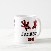 Cute Rustic Buffalo Play Reindeer Antlers Naam Koffiemok (Voorkant rechts)