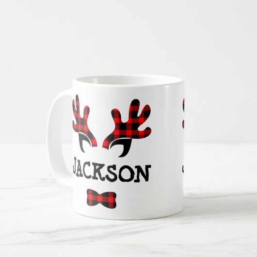 Cute Rustic Buffalo Play Reindeer Antlers Naam Koffiemok (Voorkant links)