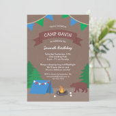 Cute Rustic Camping Birthday Party Kaart (Staand voorkant)