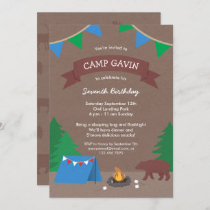 Cute Rustic Camping Birthday Party Kaart