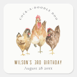 Cute Rustic Chicken Boerderij Waterverf Kids Birth Vierkante Sticker