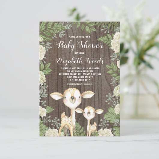 Cute Rustic Deer Baby shower Neutral Greenery Kaart (Staand voorkant)