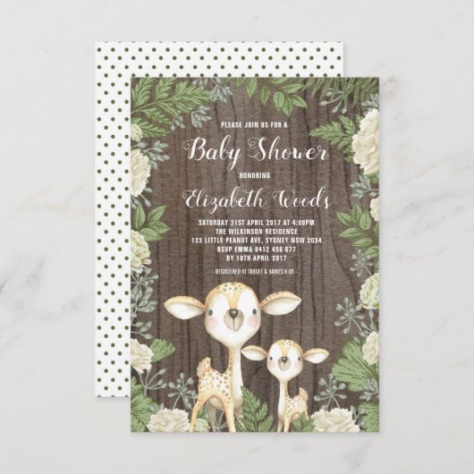 Cute Rustic Deer Baby shower Neutral Greenery Kaart (Voorkant / Achterkant)