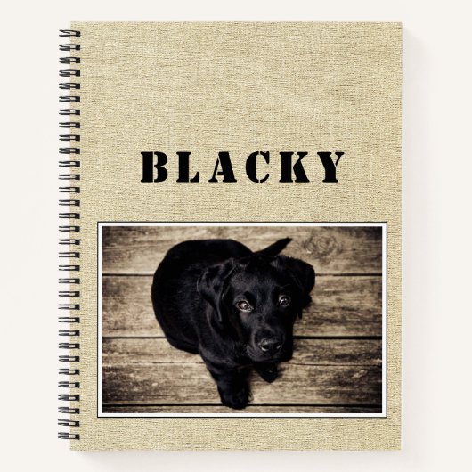 Cute Rustic Dog Puppy Photo met naam Notitieboek (Voorkant)