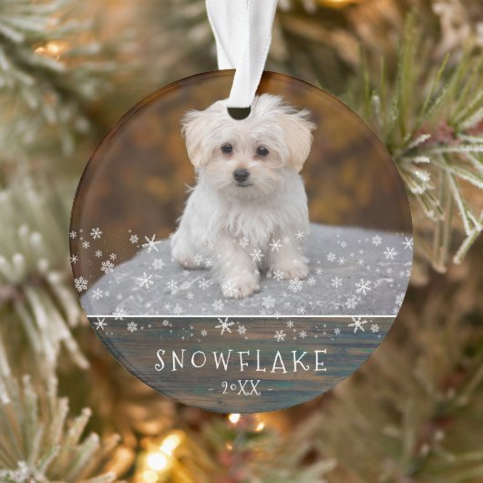 Cute Rustic Dog Puppy Snowflake 2 Foto Keepslag Ornament (Boom)