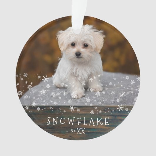 Cute Rustic Dog Puppy Snowflake 2 Foto Keepslag Ornament (voorkant)