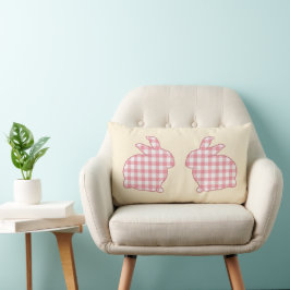 Cute Rustic Easter Bunnies Pink Gingham Pset Kussen