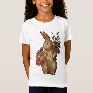 Cute Rustic Easter Bunny White Girls T Shirt
