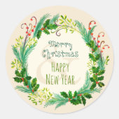 Cute Rustic Elegant  Green Merry kerst Ronde Sticker (Voorkant)