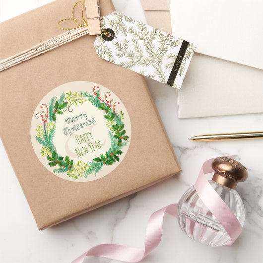 Cute Rustic Elegant  Green Merry kerst Ronde Sticker (Geschenken)