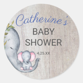 Cute Rustic Elephant Boy Baby shower Ronde Sticker