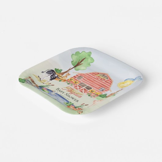 Cute Rustic Farm Animals Barnyard Baby Showe Papieren Bordje (Gebogen)