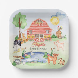 Cute Rustic Farm Animals Barnyard Baby Showe Papieren Bordje