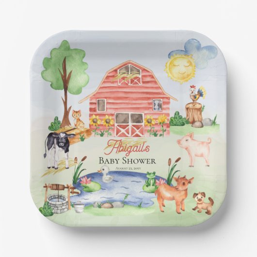 Cute Rustic Farm Animals Barnyard Baby Showe Papieren Bordje (Voorkant)