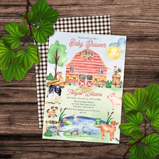 Cute Rustic Farm Animals Barnyard Baby shower Kaart