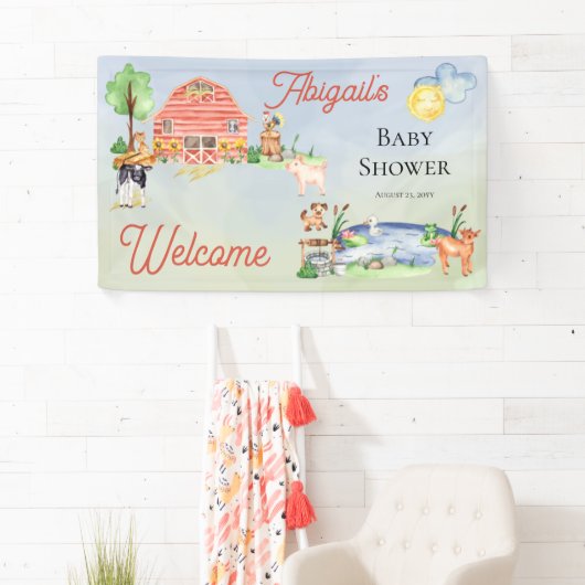 Cute Rustic Farm Animals Barnyard Baby shower Spandoek (Insitu)
