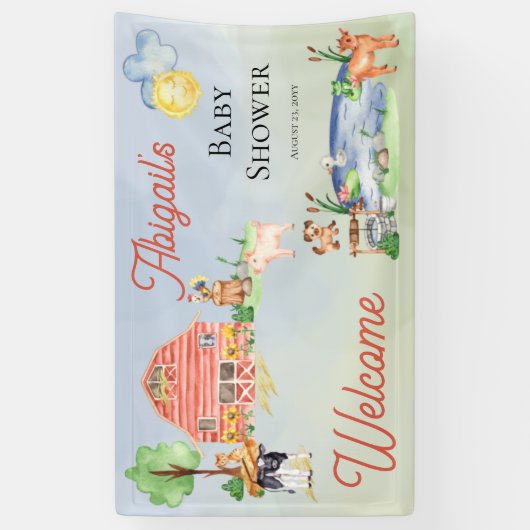 Cute Rustic Farm Animals Barnyard Baby shower Spandoek (Verticaal)