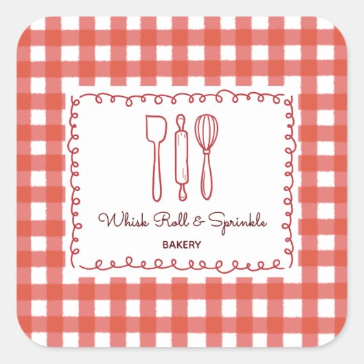 Cute Rustic Farmhouse Gingham Bakery Labels (Voorkant)