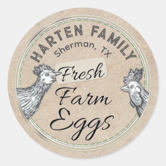 Cute Rustic Farmhouse Hen Rooster FRESH Egg Carton Ronde Sticker (Voorkant)