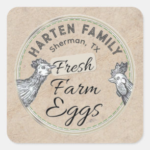 Cute Rustic Farmhouse Hen Rooster FRESH Egg Carton Vierkante Sticker