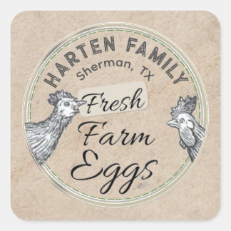 Cute Rustic Farmhouse Hen Rooster FRESH Egg Carton Vierkante Sticker