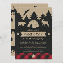 Cute Rustic Flannel Camping Birthday Party nodigt 