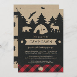 Cute Rustic Flannel Camping Birthday Party nodigt  Kaart