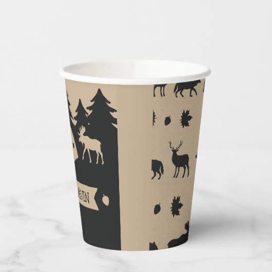 Cute Rustic Flannel Camping Birthday Party Papieren Bekers (Links)