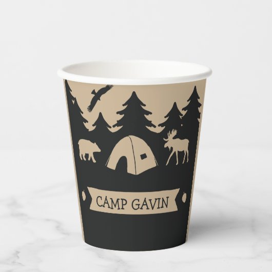 Cute Rustic Flannel Camping Birthday Party Papieren Bekers (Voorkant)
