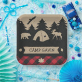 Cute Rustic Flannel Camping Birthday Party Papieren Bordje (Feest)
