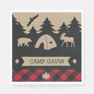 Cute Rustic Flannel Camping Birthday Party Servet