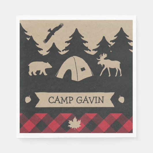 Cute Rustic Flannel Camping Birthday Party Servet (Voorkant)