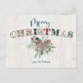 Cute Rustic Floral Merry kerst Typografie Briefkaart (Voorkant)
