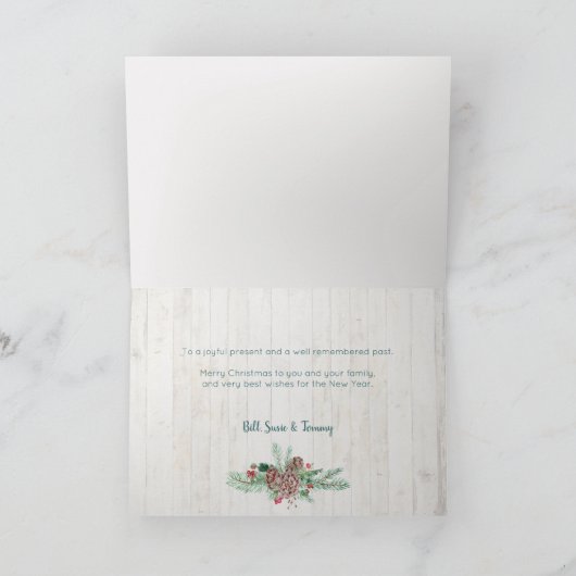 Cute Rustic Floral Merry kerst Typografie Feestdagen Kaart (Binnen)