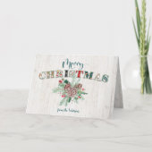 Cute Rustic Floral Merry kerst Typografie Feestdagen Kaart (Voorkant)