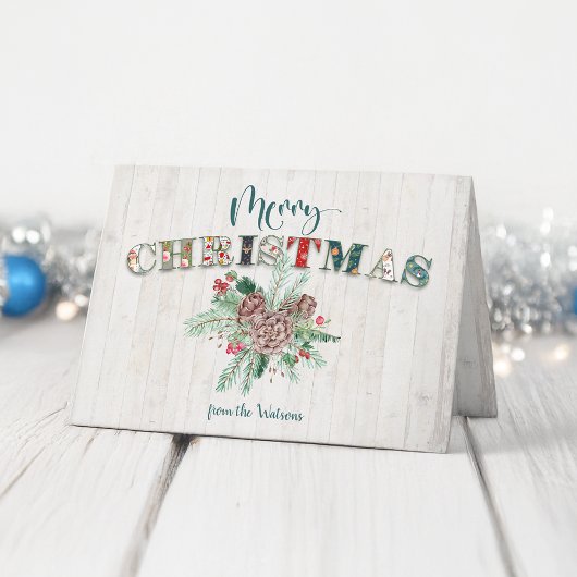 Cute Rustic Floral Merry kerst Typografie Feestdagen Kaart